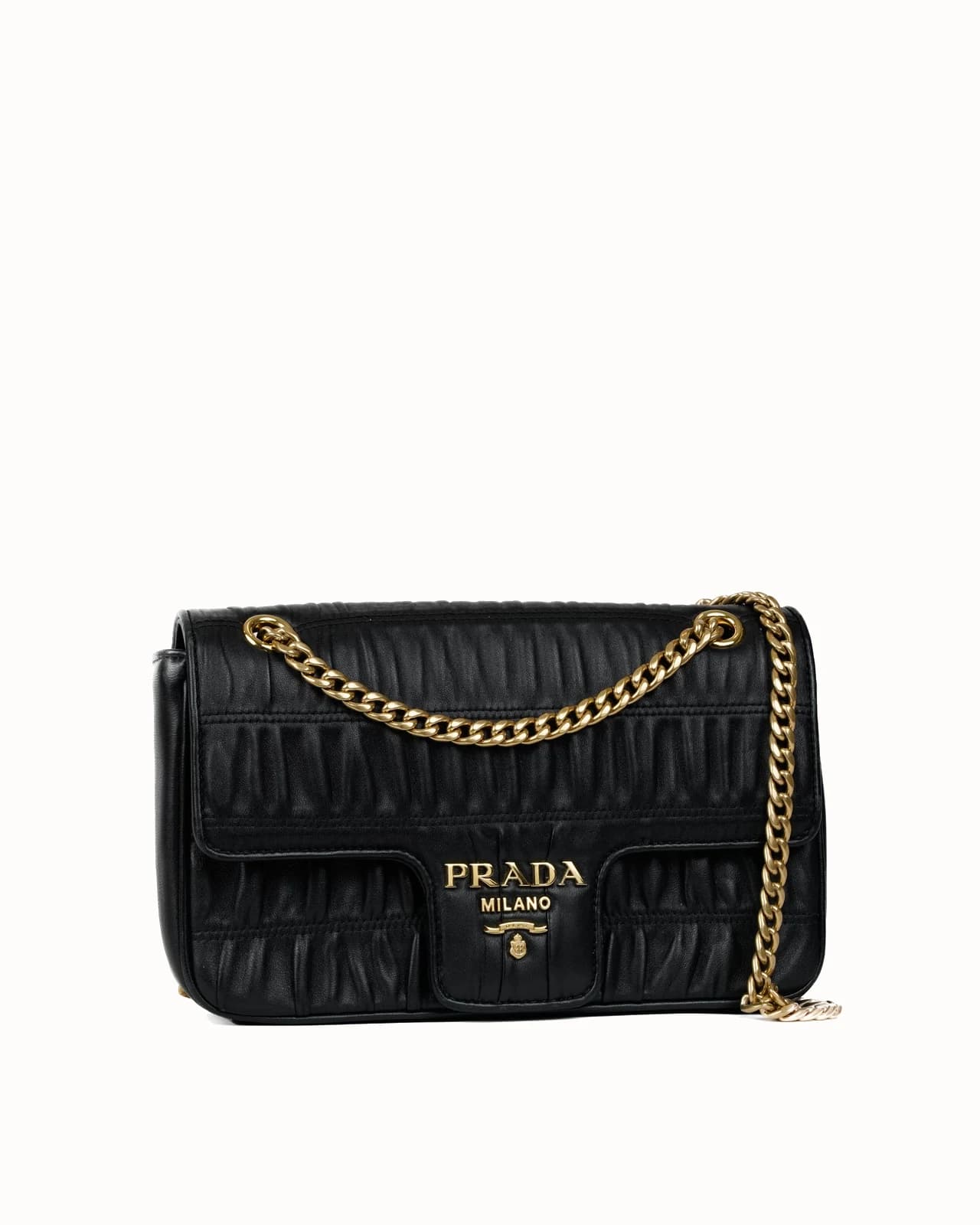 Prada Diagramme Chain Shoulder Bag in black quilted calfskin leather