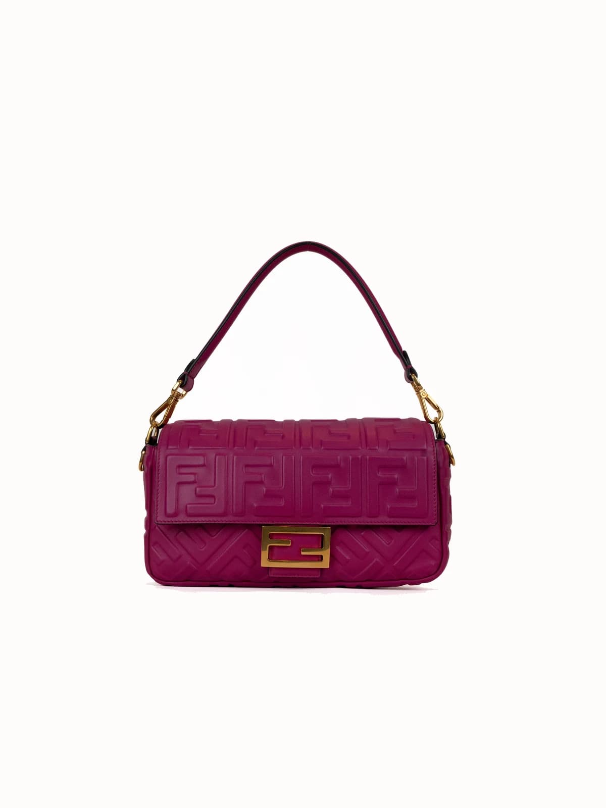 Fendi Nappa FF 1974 Embossed Baguette Ciclamino Pilar in pink embossed nappa lambskin leather