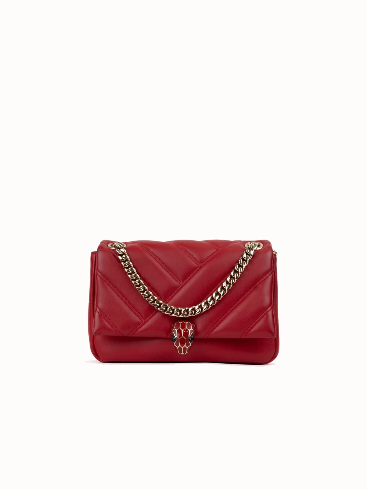 Bvlgari Quilted Small Serpenti Cabochon Bag in red calf leather